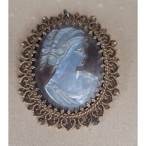 Vintage Cameo 12K Gold Filled Shell Brooch Pendant Princess Mara by Marathon